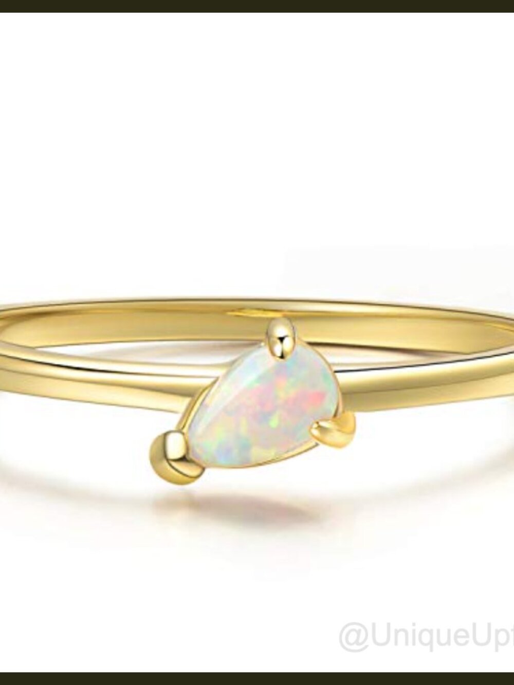 Pear Shaped Lab Created Opal Stacking Ring 925 Sterling Silver Gold Plated
